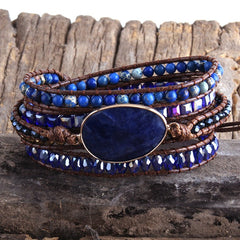 Boho Bracelet, RH 5 Layers Leather Wrap Bracelet, Natural Stones, Green, Rose, Purple