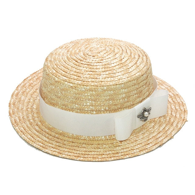 Boho Hat, Kid Hat, Little Girl Hat, Straw Hat, Sun Bee Black Pink