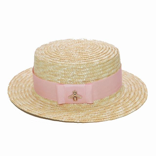 Boho Hat, Kid Hat, Little Girl Hat, Straw Hat, Sun Bee Black Pink