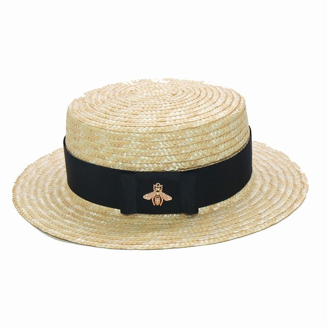 Boho Hat, Kid Hat, Little Girl Hat, Straw Hat, Sun Bee Black Pink