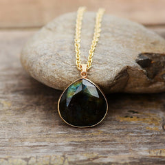 Boho Necklace, Labradorite and Gold Chain