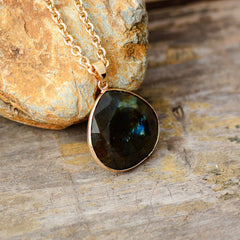 Boho Necklace, Labradorite and Gold Chain