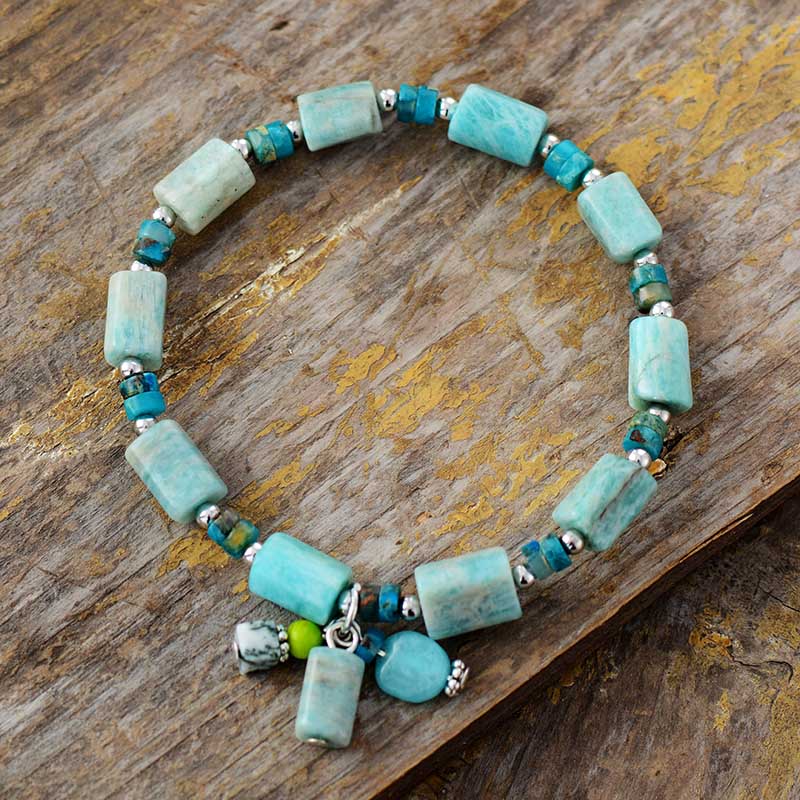 Boho Bracelet, Stretchy Bracelet, Pink and Blue Rhodonite