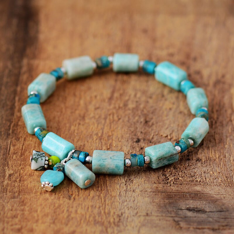 Boho Bracelet, Stretchy Bracelet, Pink and Blue Rhodonite