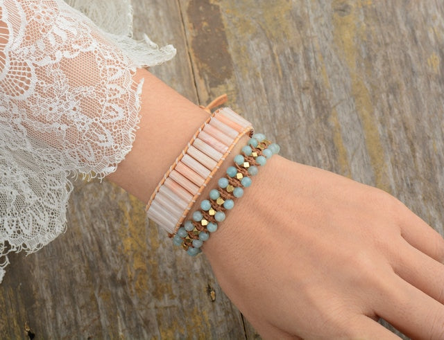Boho Bracelet, Friendship Bracelet, Blue Amazoniteand Purple Jasper