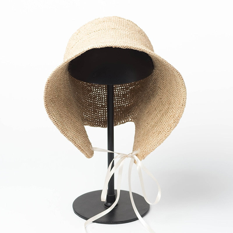 Boho Hat, Beach Sun Hat, Beige Grass Raffia Retro French Hat, Lady Bette
