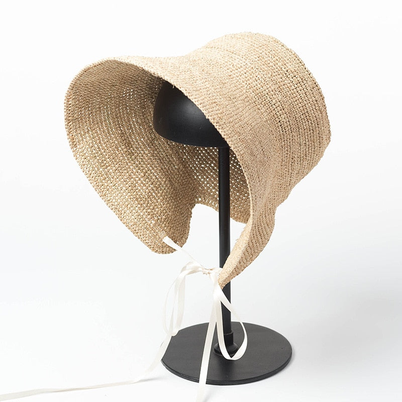Boho Hat, Beach Sun Hat, Beige Grass Raffia Retro French Hat, Lady Bette