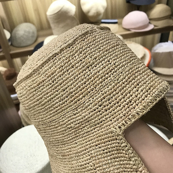 Boho Hat, Beach Sun Hat, Beige Grass Raffia Retro French Hat, Lady Bette