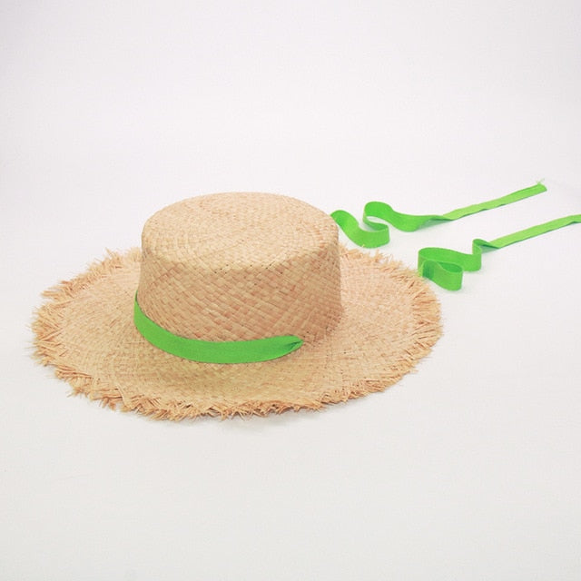 Boho Hat, Kid Hat, Sun Hat, Wide Brim Straw Hat, Little Girl Hat, Mia White Ribbon