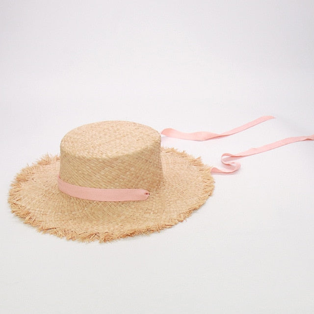 Boho Hat, Kid Hat, Sun Hat, Wide Brim Straw Hat, Little Girl Hat, Mia White Ribbon