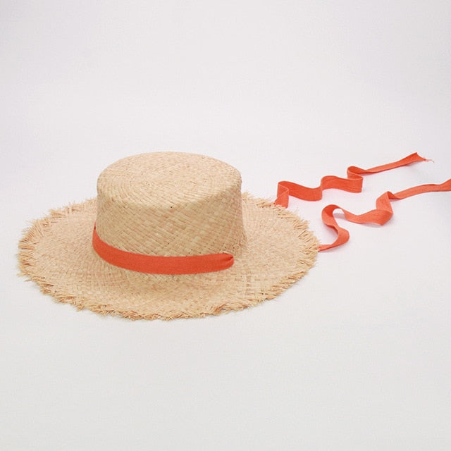 Boho Hat, Kid Hat, Sun Hat, Wide Brim Straw Hat, Little Girl Hat, Mia White Ribbon