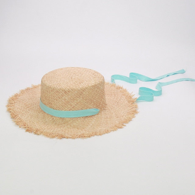 Boho Hat, Kid Hat, Sun Hat, Wide Brim Straw Hat, Little Girl Hat, Mia White Ribbon
