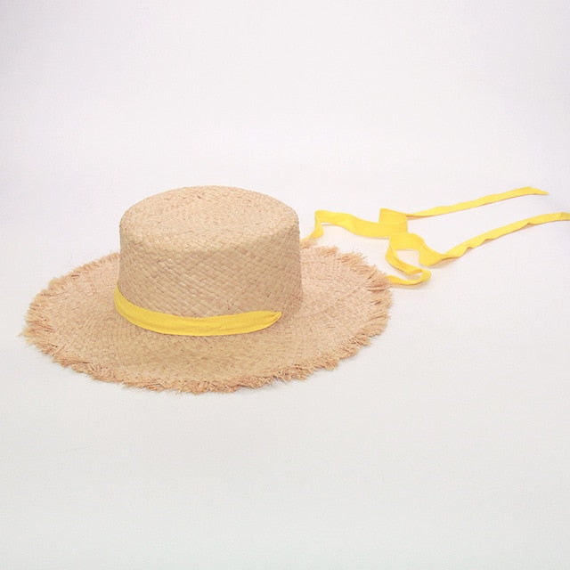 Boho Hat, Kid Hat, Sun Hat, Wide Brim Straw Hat, Little Girl Hat, Mia White Ribbon