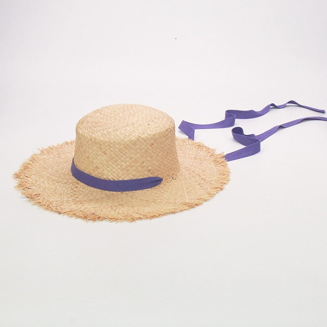 Boho Hat, Kid Hat, Sun Hat, Wide Brim Straw Hat, Little Girl Hat, Mia White Ribbon