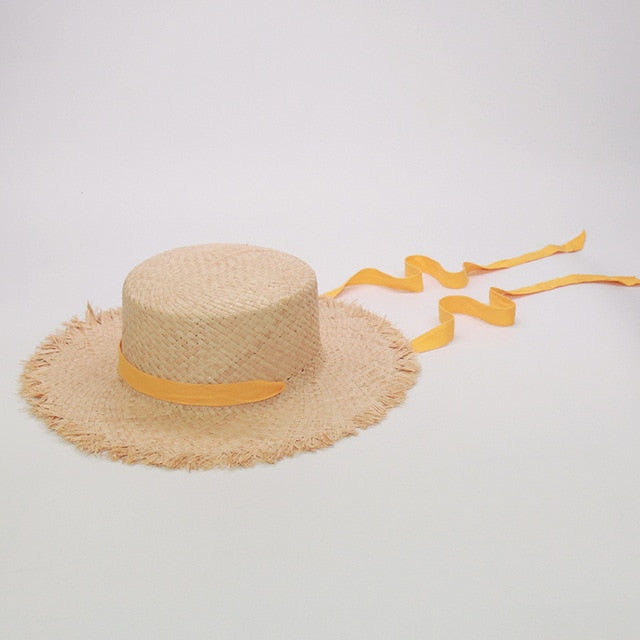 Boho Hat, Kid Hat, Sun Hat, Wide Brim Straw Hat, Little Girl Hat, Mia White Ribbon