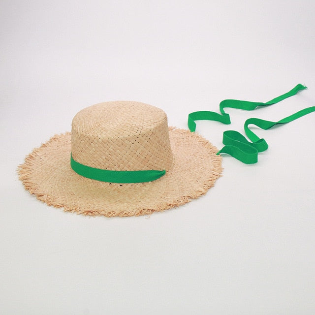 Boho Hat, Kid Hat, Sun Hat, Wide Brim Straw Hat, Little Girl Hat, Mia White Ribbon