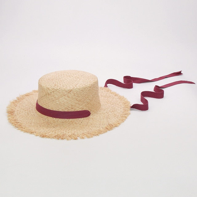 Boho Hat, Kid Hat, Sun Hat, Wide Brim Straw Hat, Little Girl Hat, Mia White Ribbon