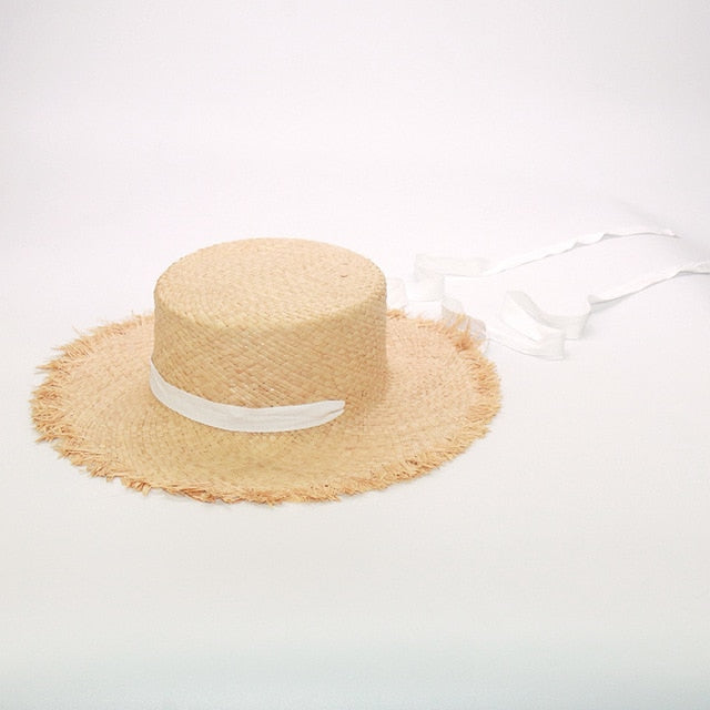 Boho Hat, Kid Hat, Sun Hat, Wide Brim Straw Hat, Little Girl Hat, Mia White Ribbon