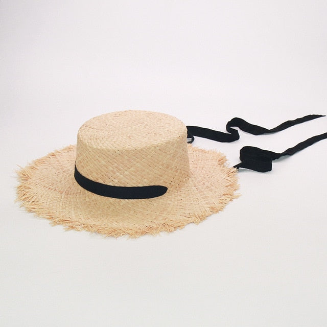 Boho Hat, Kid Hat, Sun Hat, Wide Brim Straw Hat, Little Girl Hat, Mia White Ribbon
