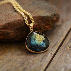 Boho Necklace, Labradorite and Gold Chain