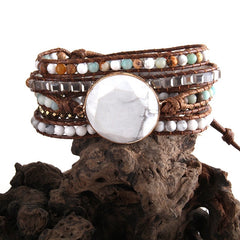 Boho Bracelet, RH 5 Layers Leather Wrap Bracelet, Black Tourmaline