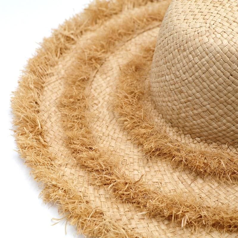 Boho Hat, Sun Hat, Beach Hat, Fringed Raffia Hat, Wide Brim Hat, 3 Layers