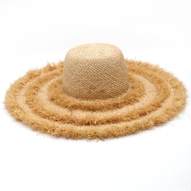 Boho Hat, Sun Hat, Beach Hat, Fringed Raffia Hat, Wide Brim Hat, 3 Layers