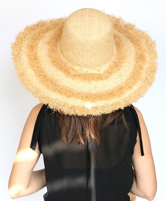 Boho Hat, Sun Hat, Beach Hat, Fringed Raffia Hat, Wide Brim Hat, 3 Layers
