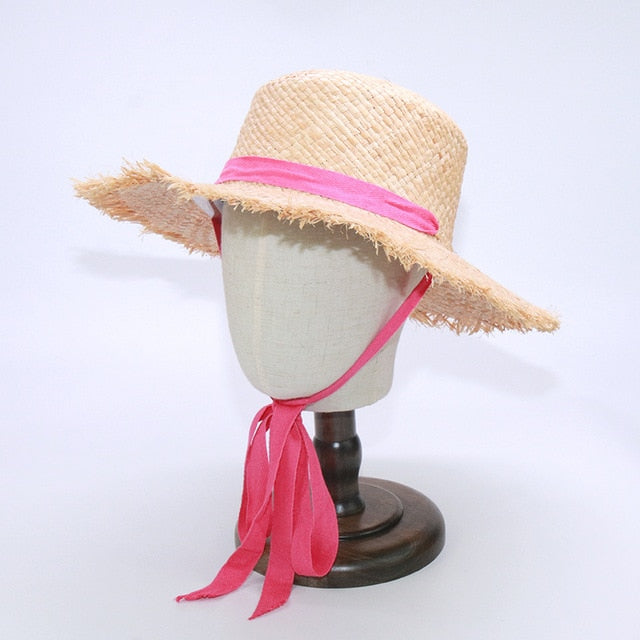 Boho Hat, Kid Hat, Sun Hat, Wide Brim Straw Hat, Little Girl  Hat, Ava White Ribbon