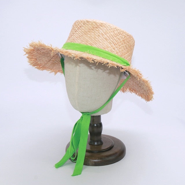 Boho Hat, Kid Hat, Sun Hat, Wide Brim Straw Hat, Little Girl  Hat, Ava White Ribbon
