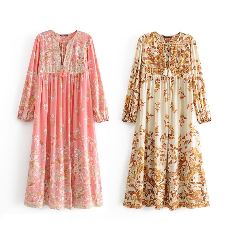Gown Dress, Boho Maxi Dress, Loose Dress, Dusty Rosewood in Pink Orose and Gold