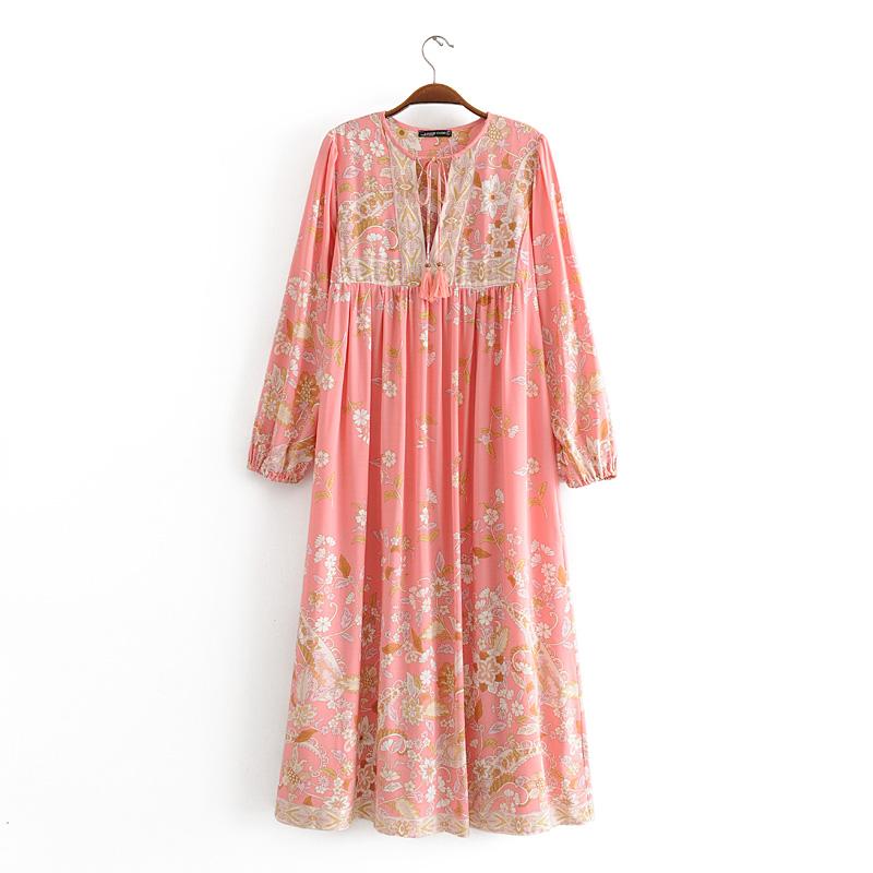 Gown Dress, Boho Maxi Dress, Loose Dress, Dusty Rosewood in Pink Orose and Gold