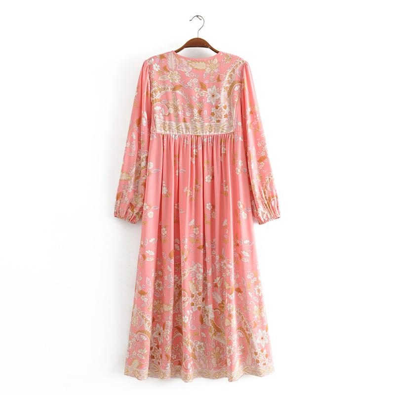 Gown Dress, Boho Maxi Dress, Loose Dress, Dusty Rosewood in Pink Orose and Gold