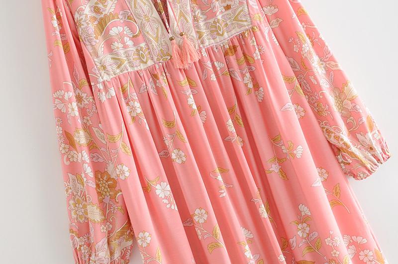 Gown Dress, Boho Maxi Dress, Loose Dress, Dusty Rosewood in Pink Orose and Gold