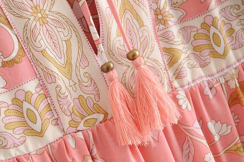 Gown Dress, Boho Maxi Dress, Loose Dress, Dusty Rosewood in Pink Orose and Gold