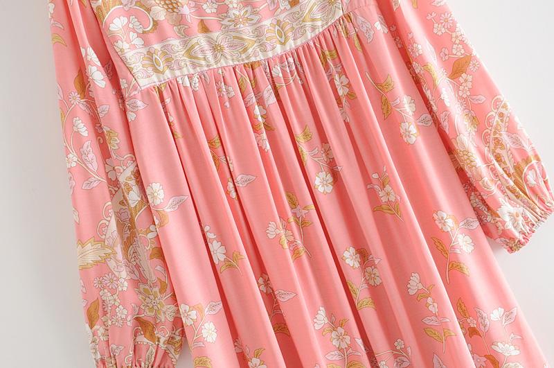 Gown Dress, Boho Maxi Dress, Loose Dress, Dusty Rosewood in Pink Orose and Gold