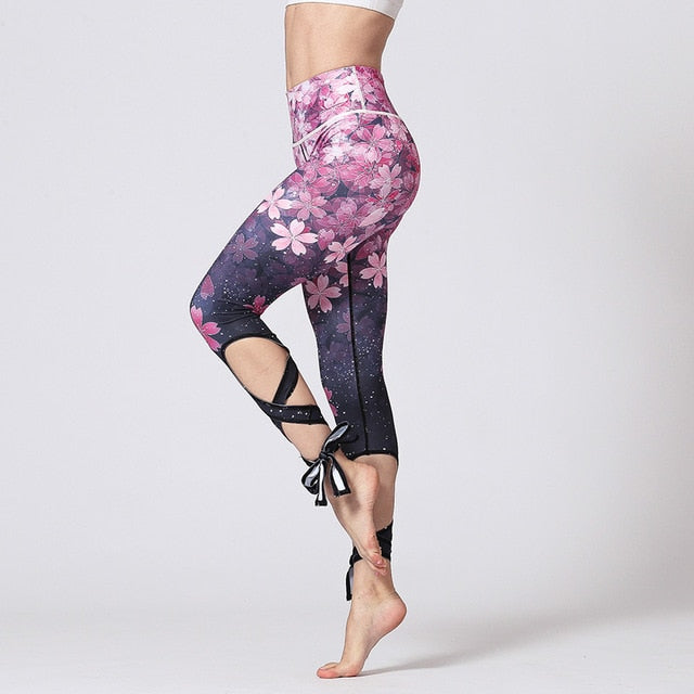 Yoga Legging, Yoga Pants, Boho Legging, Printed Tight, Pink Sakura