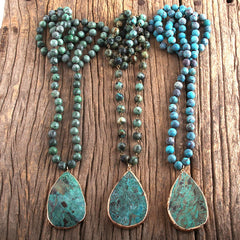 Boho Necklace, RH India Agated Blue and  Green Natural Stone