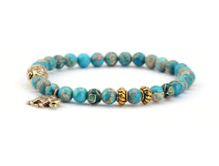 Boho Bracelet, Stretchy Bracelet, Blue and Brown Elephant Tibetan