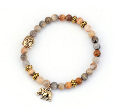 Boho Bracelet, Stretchy Bracelet, Blue and Brown Elephant Tibetan