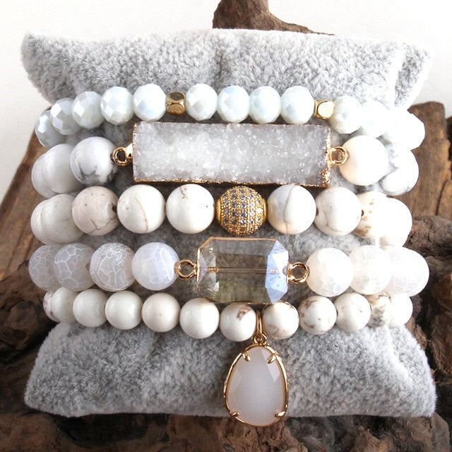 Boho Bracelet, RH Bracelet Set, Natural Stones, Blue, Green, Purple