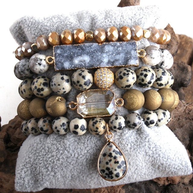 Boho Bracelet, RH Bracelet Set, Natural Stones, Blue, Green, Purple