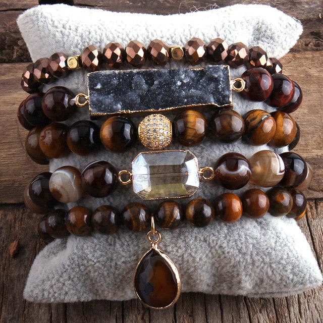 Boho Bracelet, RH Bracelet Set, Natural Stones, Blue, Green, Purple