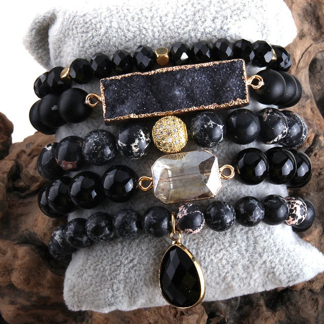 Boho Bracelet, RH Bracelet Set, Natural Stones, Blue, Green, Purple