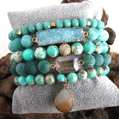 Boho Bracelet, RH Bracelet Set, Natural Stones, Blue, Green, Purple