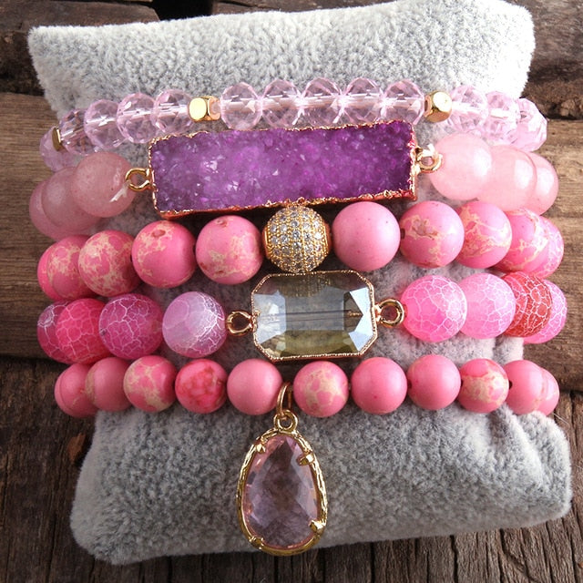 Boho Bracelet, RH Bracelet Set, Natural Stones, Blue, Green, Purple