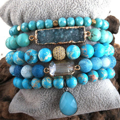 Boho Bracelet, RH Bracelet Set, Natural Stones, Blue, Green, Purple