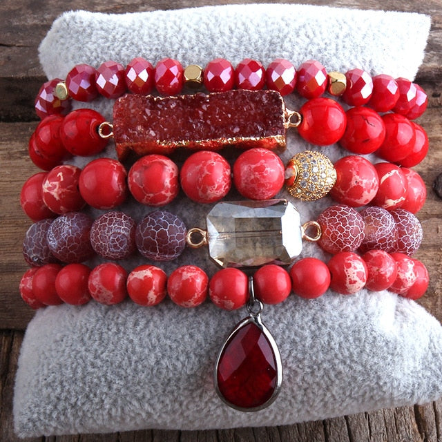 Boho Bracelet, RH Bracelet Set, Natural Stones, Blue, Green, Purple