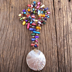 Boho Necklace, RH Pink Rose Crystal Shell