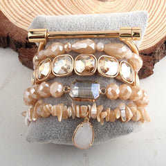 Boho Bracelet, RH Bracelet Set, Cubic Zircon Ball, Natural Stones Ball in Black and White